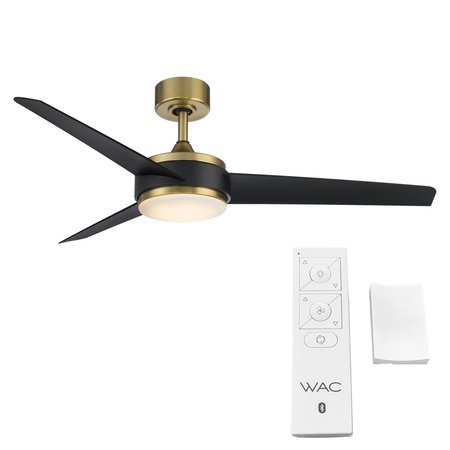 Wac 3-Blade Smart Ceiling Fan 54" Sat" Brass Matte Black w/3000K LED Light Kit and Remote Control F-054